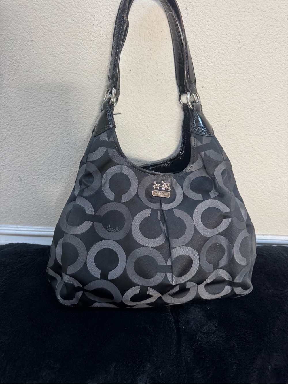 Coach Gray and Black Signature Circle Shoulder Bag